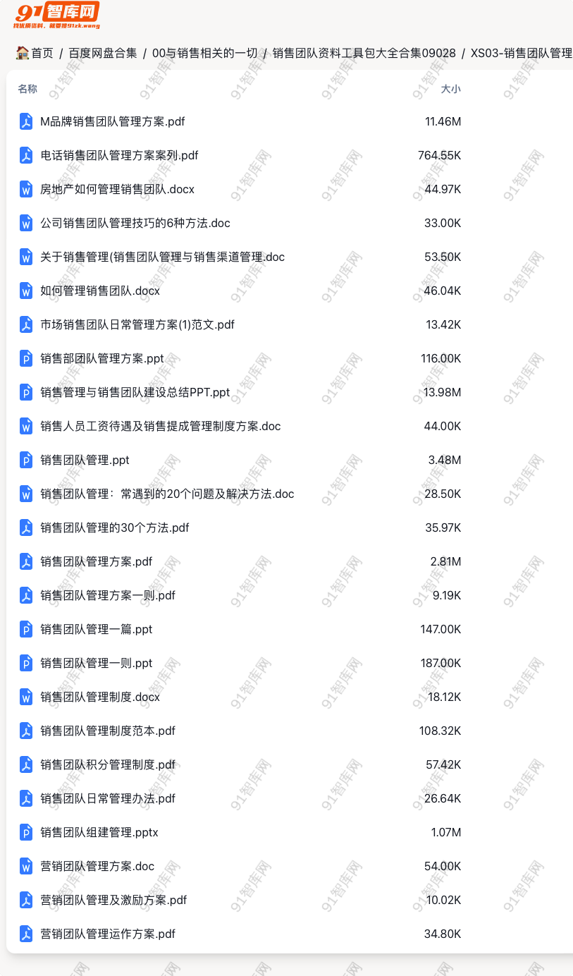 销售团队管理系列资料合集-91智库网