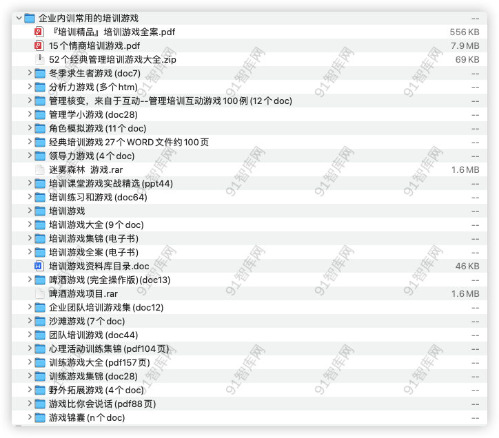 企业内训常用的培训游戏，共212份文档资料-91智库网