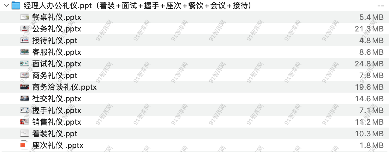 办公礼仪.ppt（着装+面试+握手+座次+餐饮+会议+接待） ，共15份文档资料-91智库网