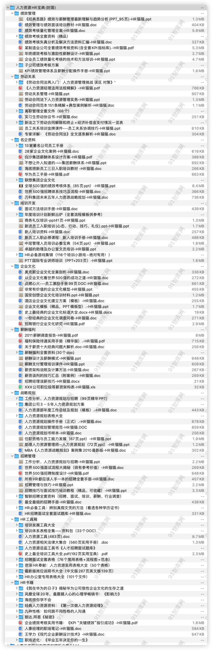人力资源HR宝典(封面)，共865份文档资料-91智库网