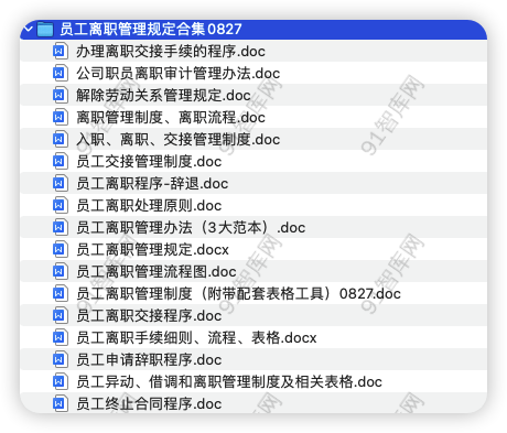 资源汇总目录：员工离职管理规定合集0827，共17份文档资料-91智库网