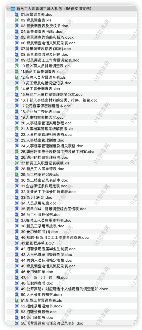 新员工入职背调工具大礼包（56份实用文档），共56份文档资料-91智库网